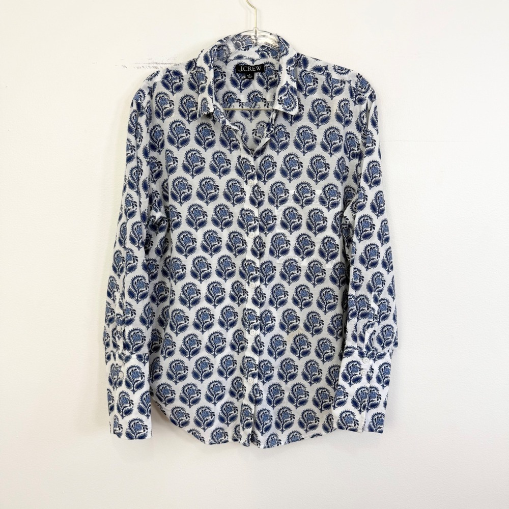 J.Crew Garçon Cotton Voile Shirt Blue Bouquet Block Print Size 8 - Picture 3 of 7
